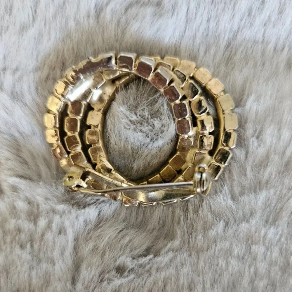 Vintage Rhinestone Interlocking Circle Brooch Pin Fall Ombre Shades Gold Tone